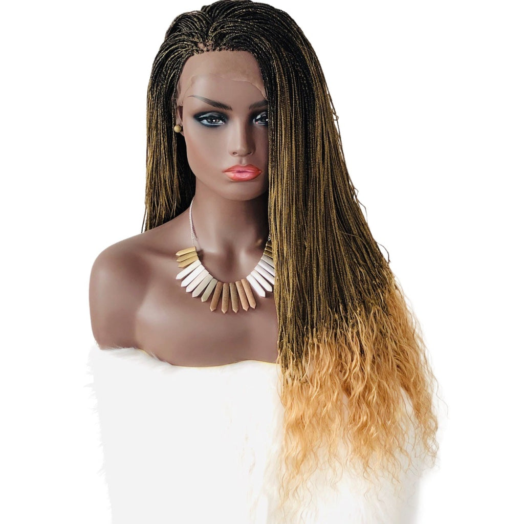 Box Braid Wigs for Black Women 26 Long Ombre Brown Mirco Braided Wigs None  Lace